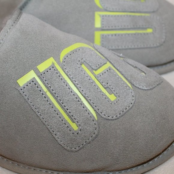 NIB UGG MEN'S EMBOSSED‎ GRAY SUEDE SHEARLIN SCUFF SLIP ON SLPPERS - Picture 3 of 6